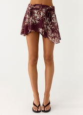 Fiore Asymmetrical Mini Skirt - Espresso Meadow