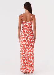Forbidden Floral Bustier Maxi Dress - Red Floral
