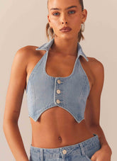 Backstage Pass Denim Vest top - Subdued Blue