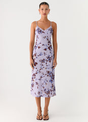 Bluma Lace Trim Midi Dress - Antique Lilac Floral