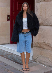 Virginia Cropped Faux Fur Jacket - Black